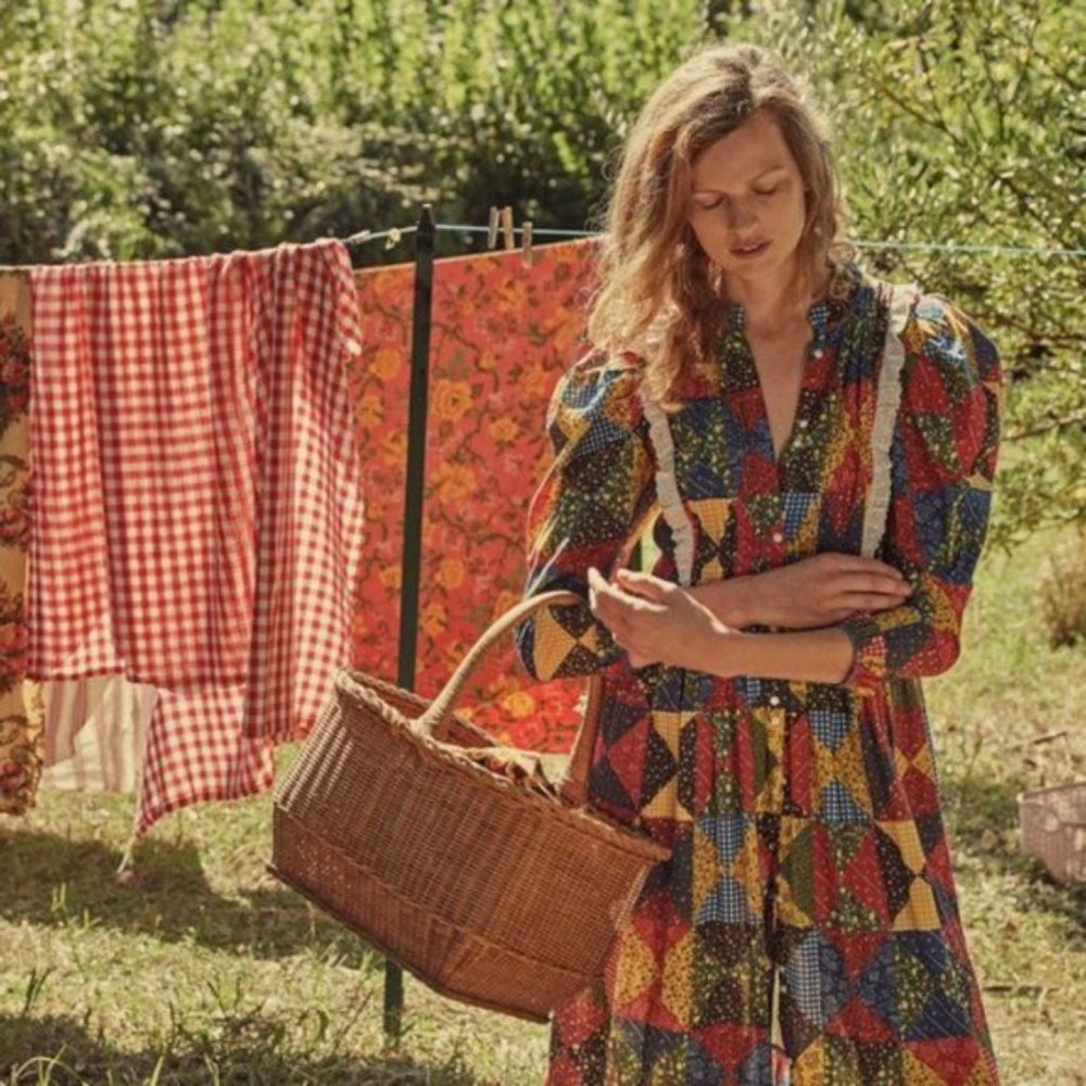 NWT DOEN Nicolette Countryside Patchwork Cotton Praire Maxi Dress sz M - Picture 6 of 15